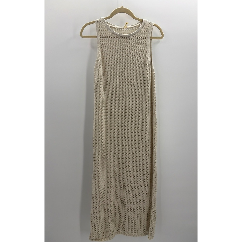 UpWest‎ Womens Cream Crochet Knit Sleeveless Maxi Dress Size Large Cotton Blend